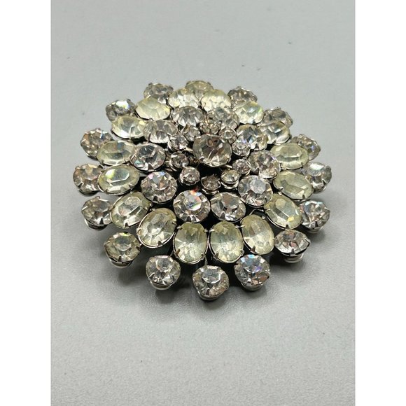 Vintage Signed Coro Clear Rhinestones Brooch Layered Sunburst Dimensional Pin - Picture 3 of 6